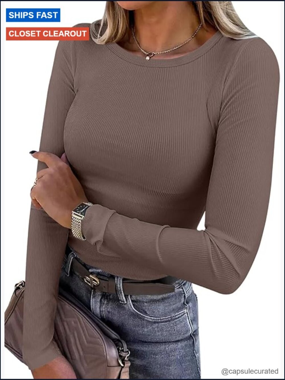 Women Long Sleeve Rib Knit Slim Fit T-Shirt Basic Tee Layering Underscrub